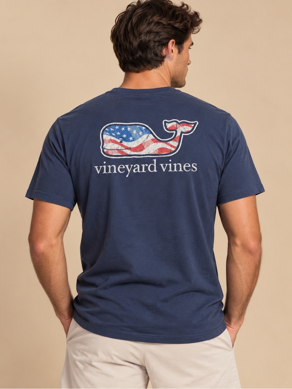 Vineyard Vines Navy American Flag Whale Pocket Tee Size M